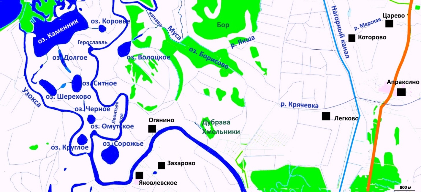 Местные названия объектов в южной части обвалованной дамбами территории Костромской низменности